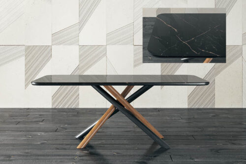 Τραπεζαρία με κεραμικό καπάκι και ξύλινα μοντέρνα πόδια