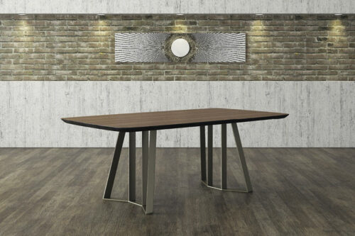 τραπεζαρία με ξύλινο καπάκι και μεταλλικά πόδια